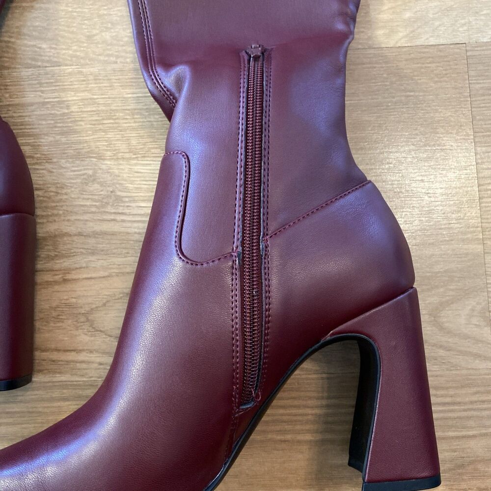 Steve Madden Womens Lamarca Knee High Block-Heel Stretch Boots Burgundy 9.5 NIB - Picture 6 of 13